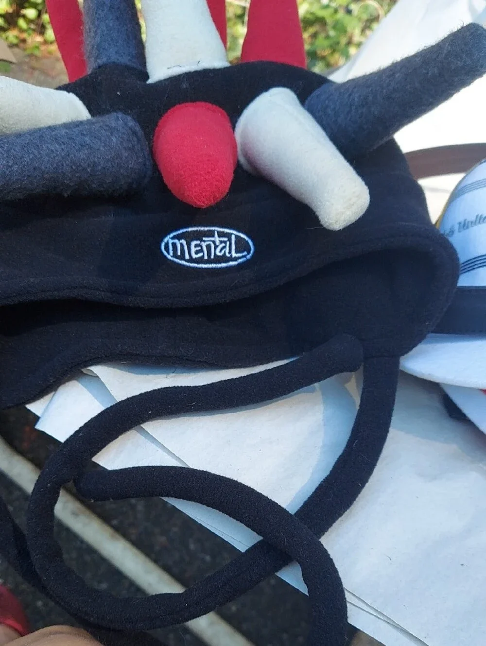 Mental Kids' Multi-Spike Jester Hat in Black, Red, Gray & Cream